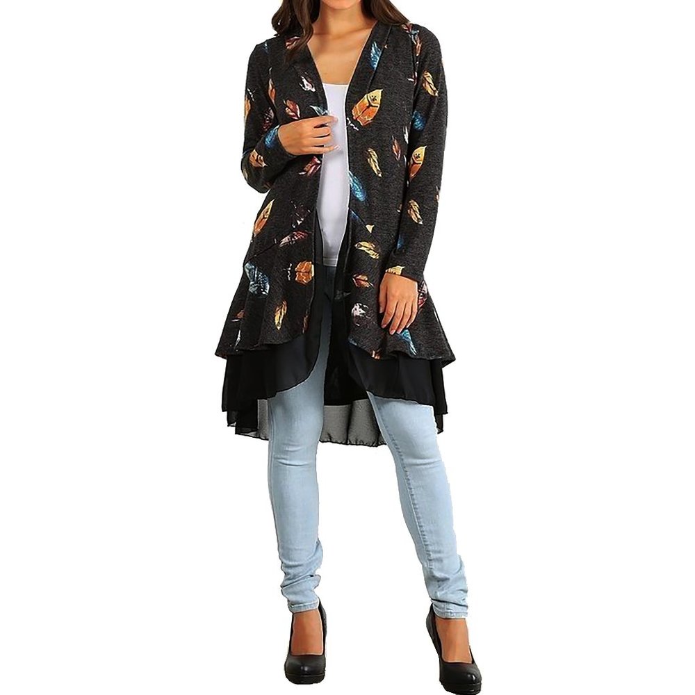Funfash Women Plus Size Cardigan Gray Black Layerd